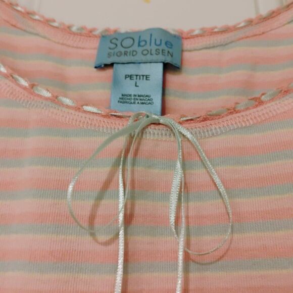 Sigrid Olsen Tank 100% Cotton Pastel Pink Blue Ribbon Bow Soft Comfortable LP - Picture 6 of 14